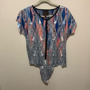 French Blue Women’s Petite Shirt Size MP Blue/Orange